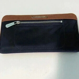 Michael Kors Wallet Nylon leather trim Navy Blue brown EUC